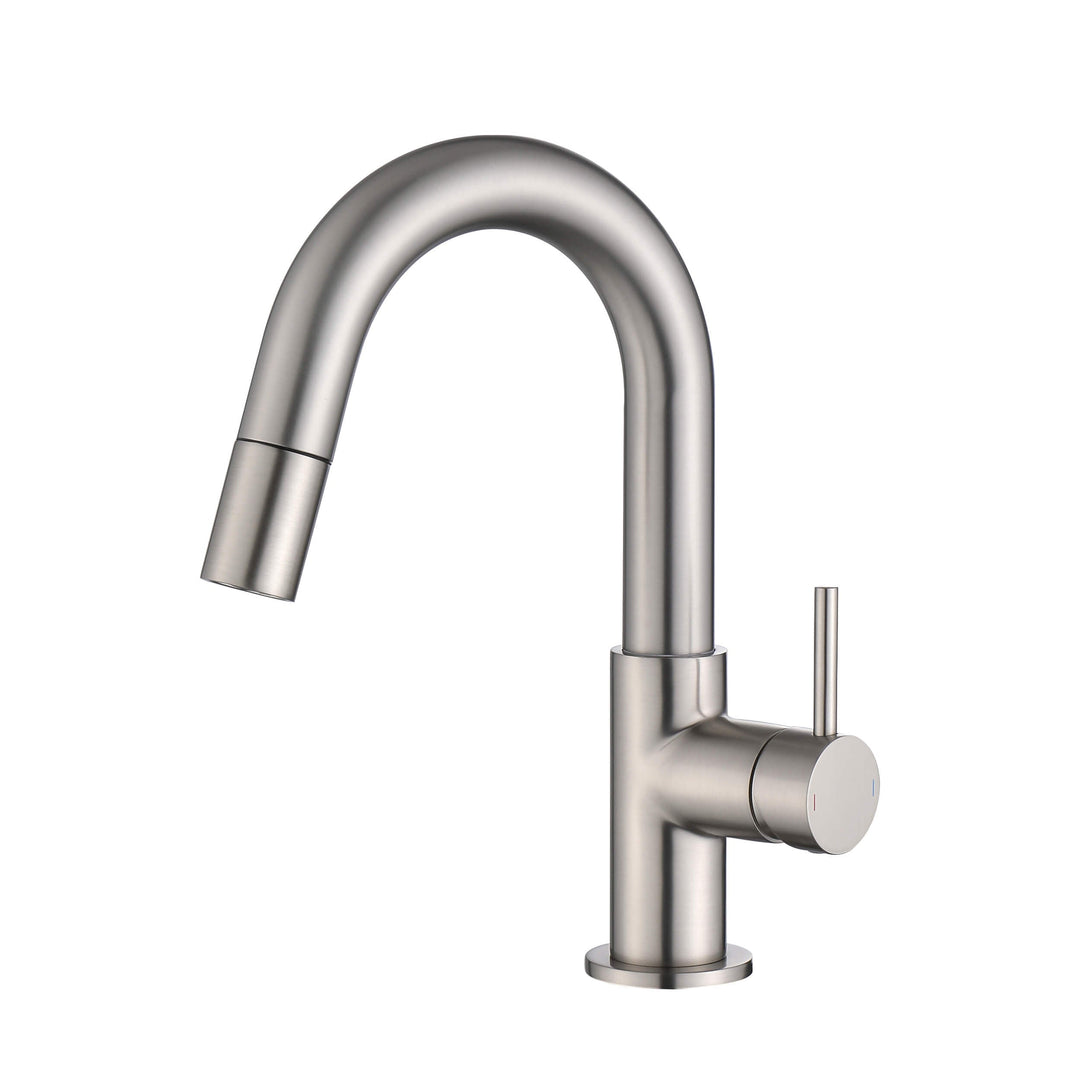 Halo Single-Handle Single-Hole High-Arc Pull-Down Sprayer Bathroom Faucet
