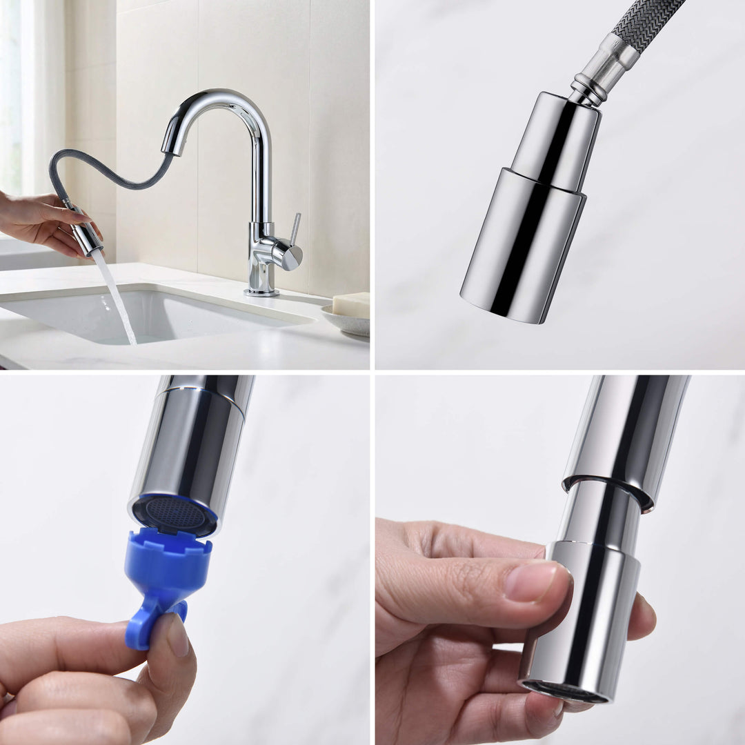 Halo Single-Handle Single-Hole High-Arc Pull-Down Sprayer Bathroom Faucet