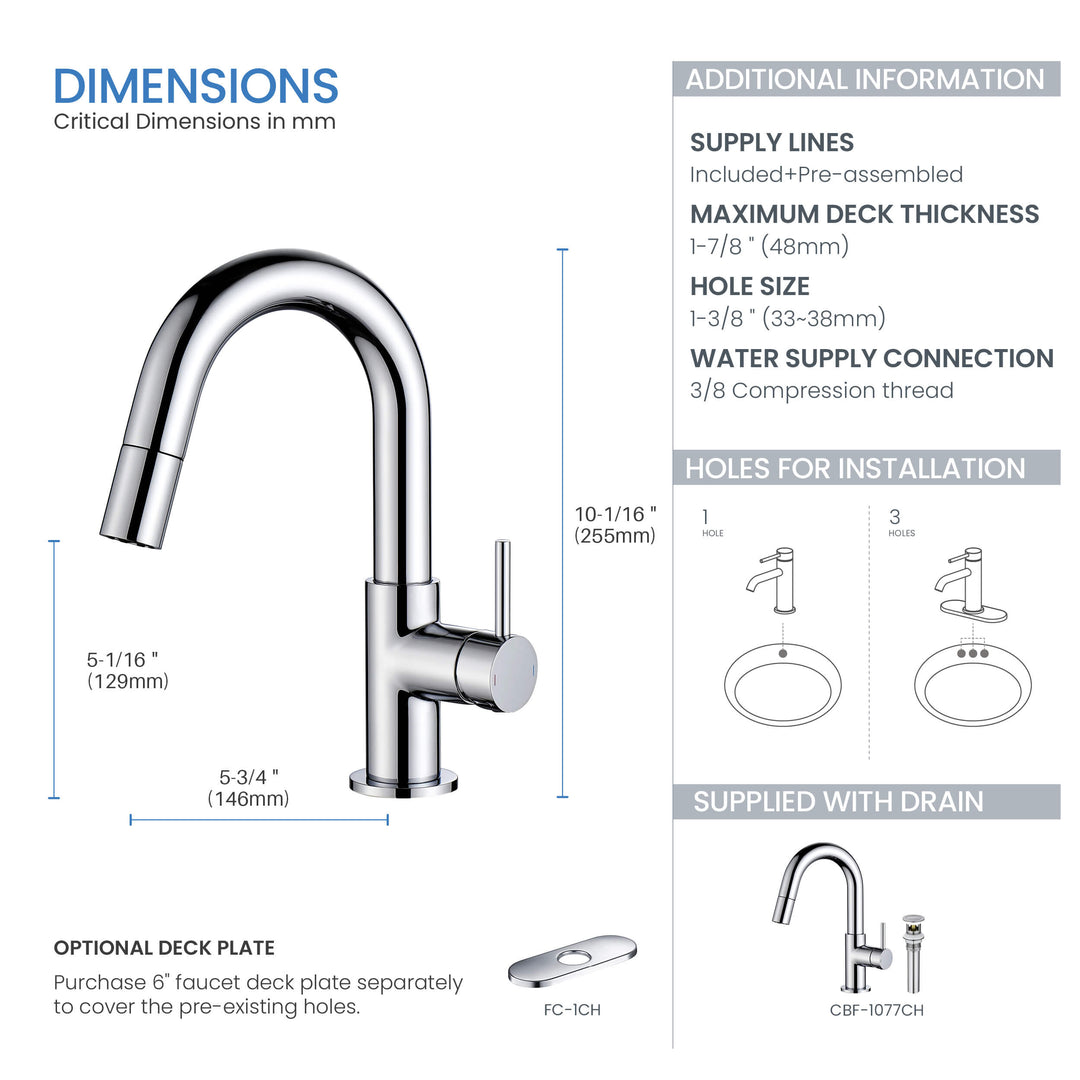 Halo Single-Handle Single-Hole High-Arc Pull-Down Sprayer Bathroom Faucet