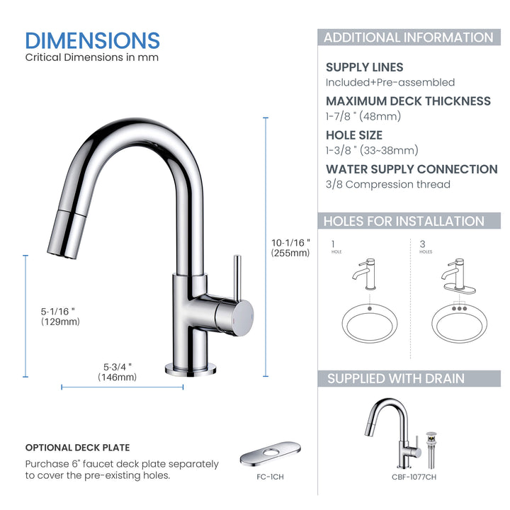 Halo Single-Handle Single-Hole High-Arc Pull-Down Sprayer Bathroom Faucet