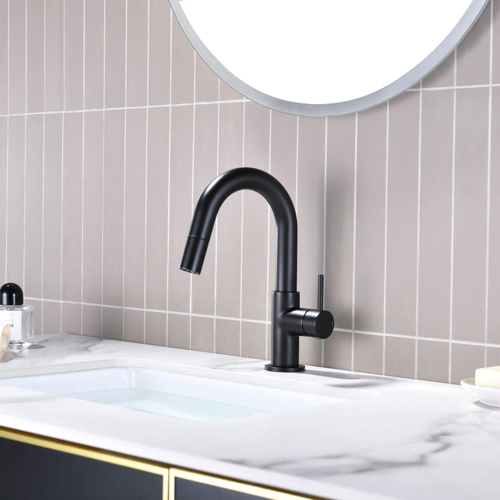 Halo Single-Handle Single-Hole High-Arc Pull-Down Sprayer Bathroom Faucet