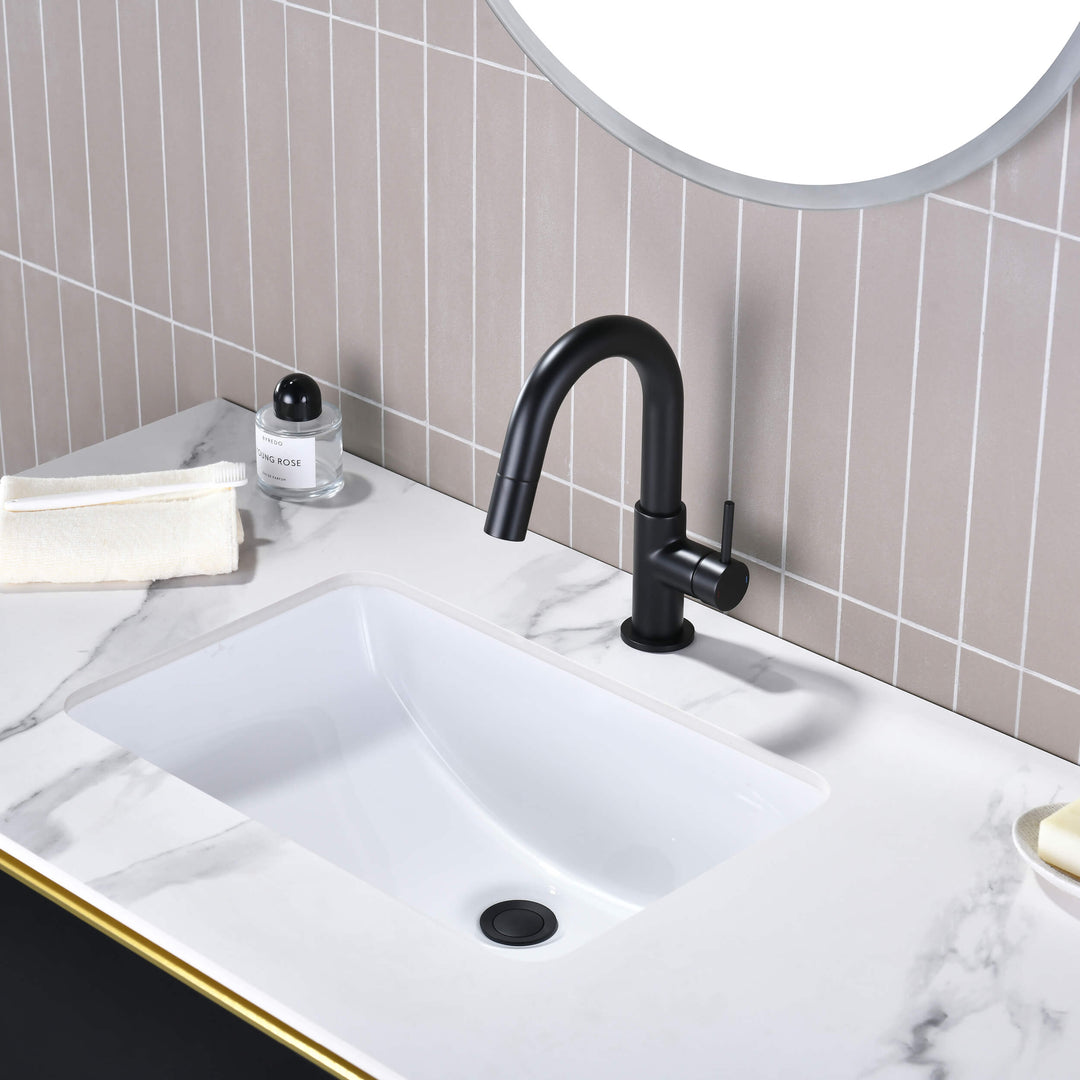 Halo Single-Handle Single-Hole High-Arc Pull-Down Sprayer Bathroom Faucet