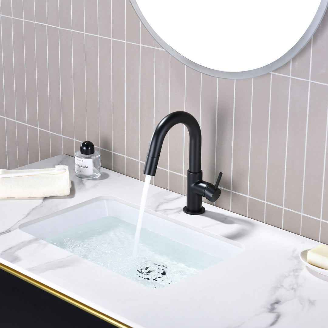Halo Single-Handle Single-Hole High-Arc Pull-Down Sprayer Bathroom Faucet