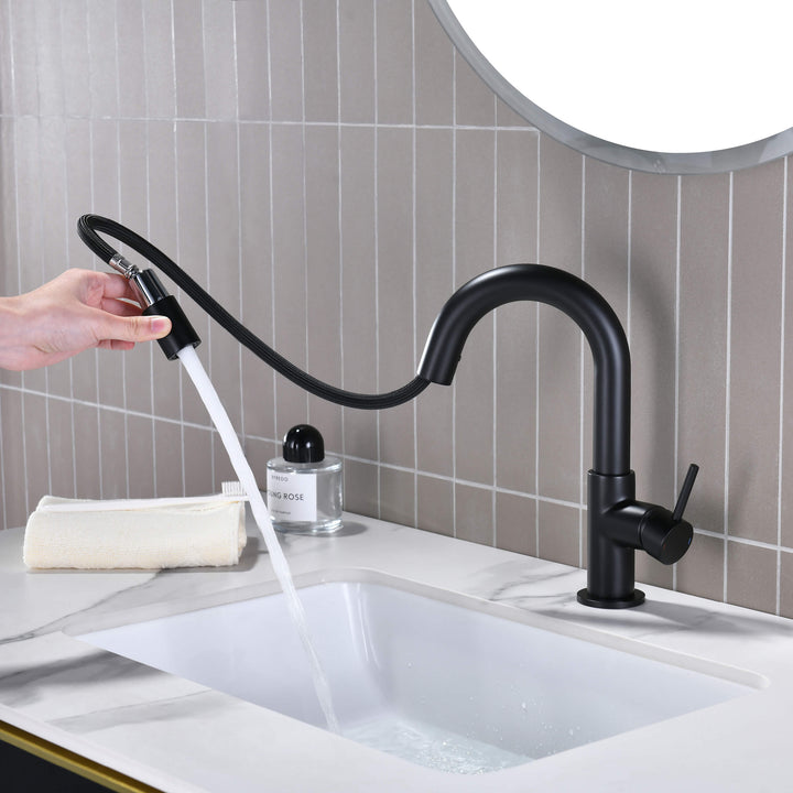 Halo Single-Handle Single-Hole High-Arc Pull-Down Sprayer Bathroom Faucet