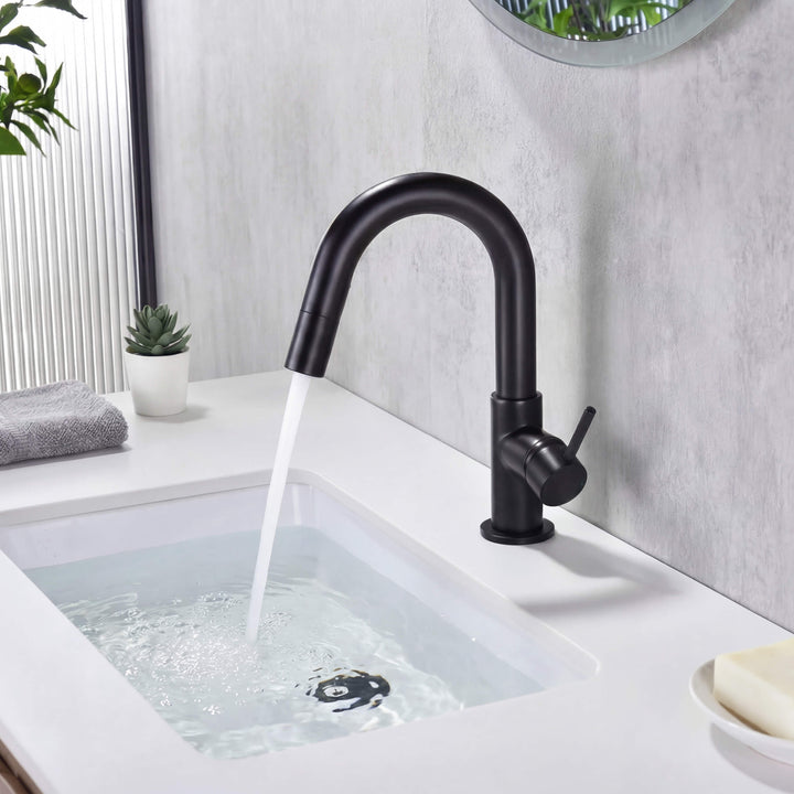 Halo Single-Handle Single-Hole High-Arc Pull-Down Sprayer Bathroom Faucet