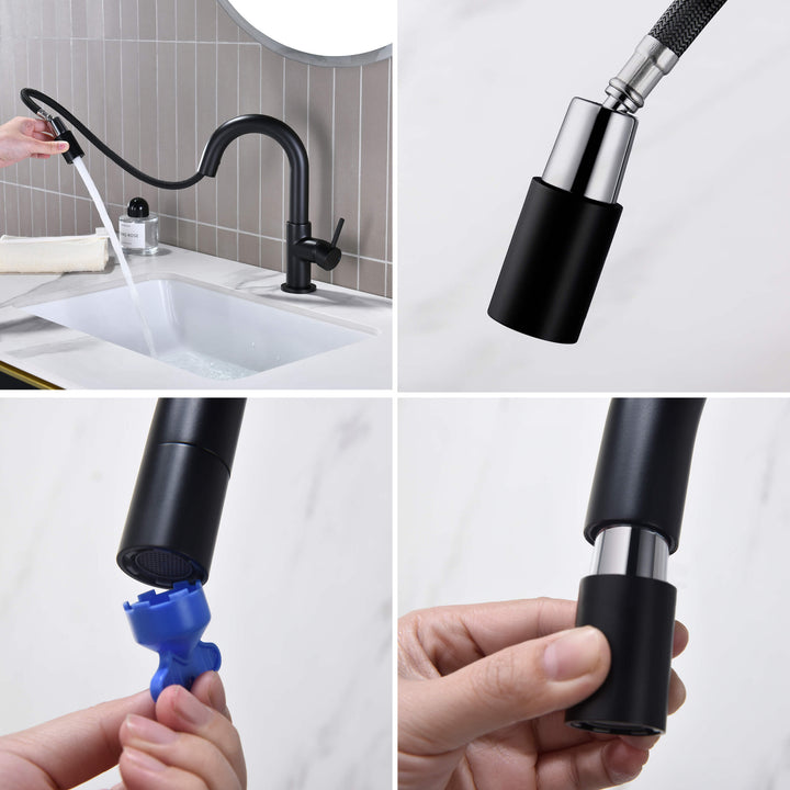 Halo Single-Handle Single-Hole High-Arc Pull-Down Sprayer Bathroom Faucet