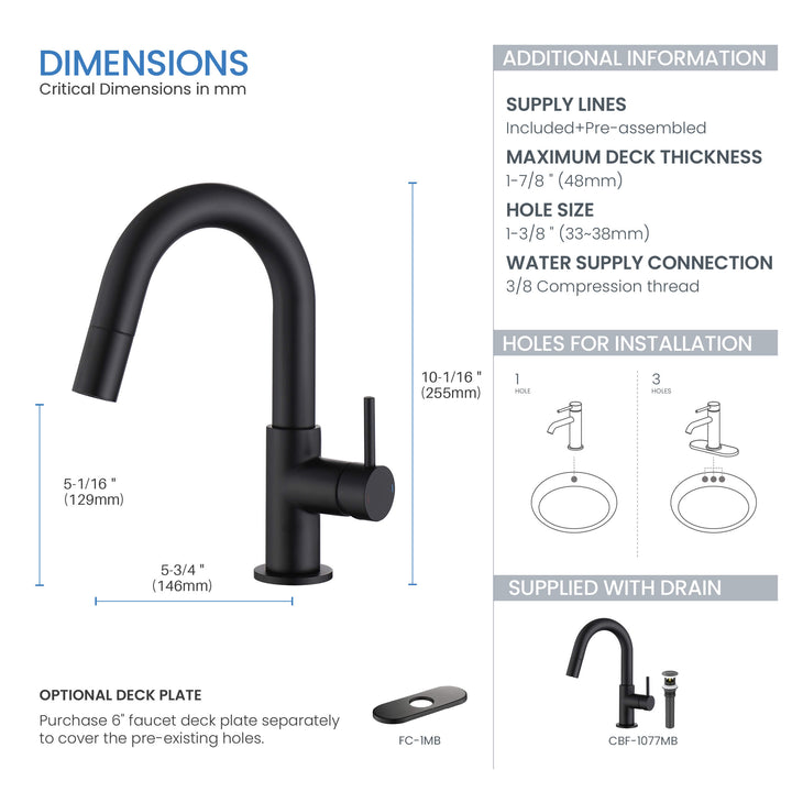 Halo Single-Handle Single-Hole High-Arc Pull-Down Sprayer Bathroom Faucet