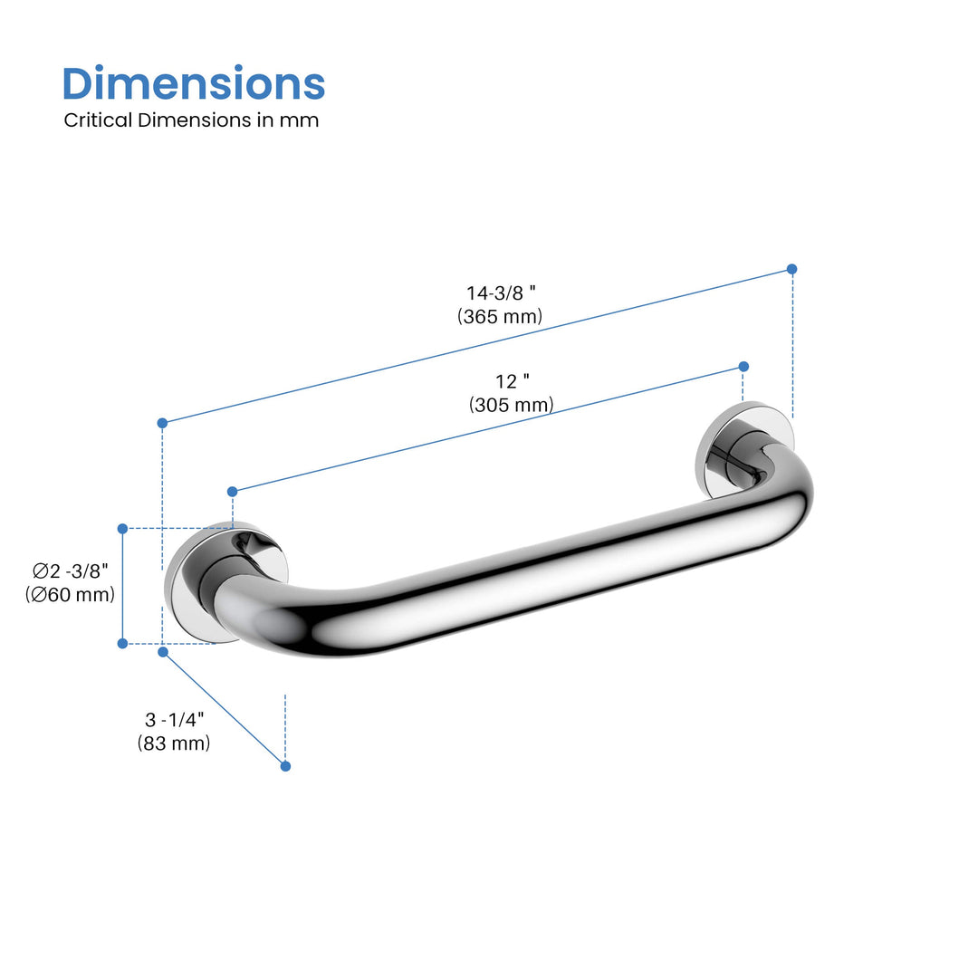 Halo 12" Stainless Steel Bathroom Safety Grab Bar
