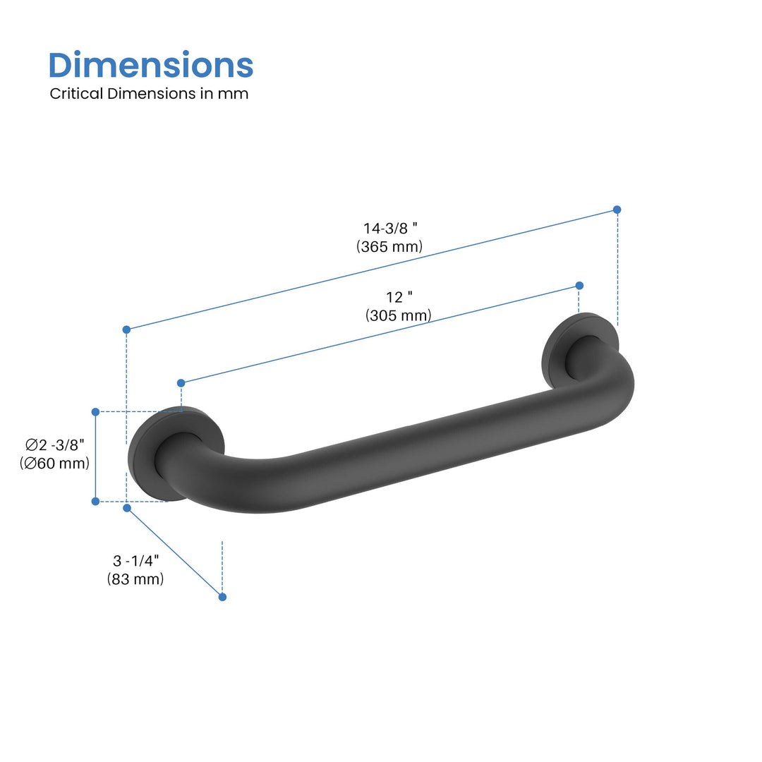Halo 12" Stainless Steel Bathroom Safety Grab Bar