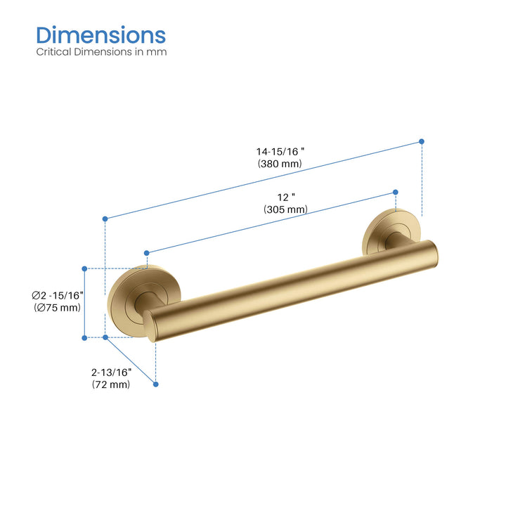 12" Stainless Steel Bathroom Safety Grab Bar