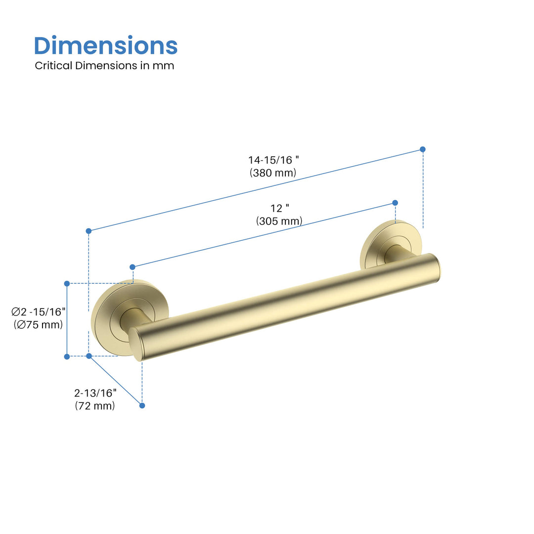 12" Stainless Steel Bathroom Safety Grab Bar