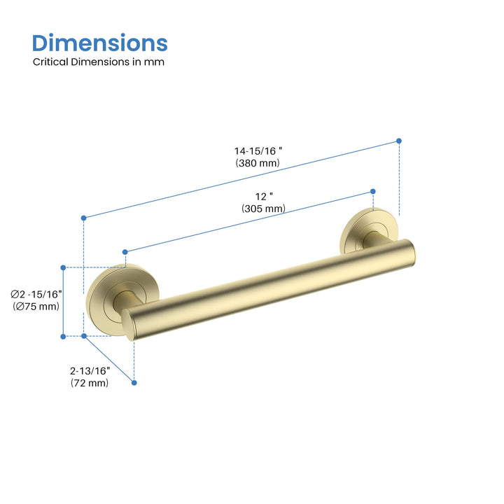 12" Stainless Steel Bathroom Safety Grab Bar