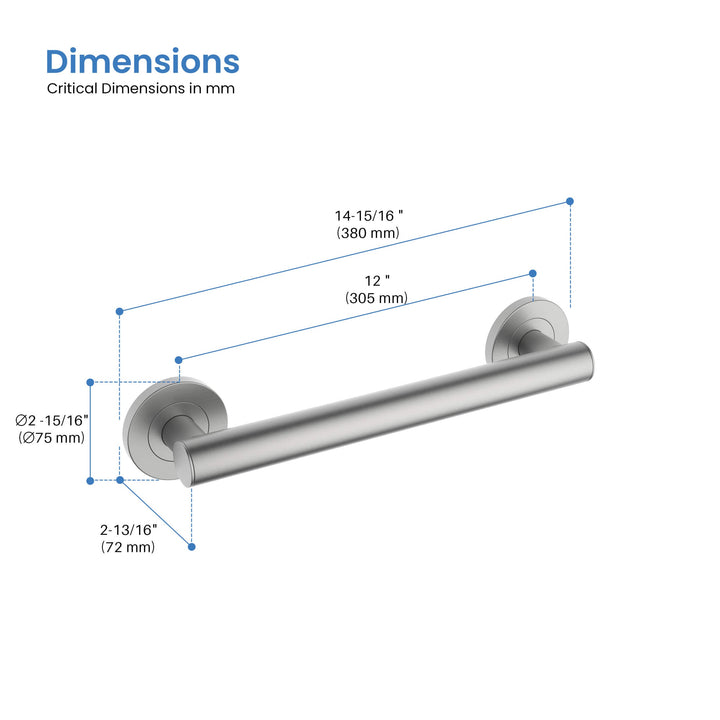 12" Stainless Steel Bathroom Safety Grab Bar
