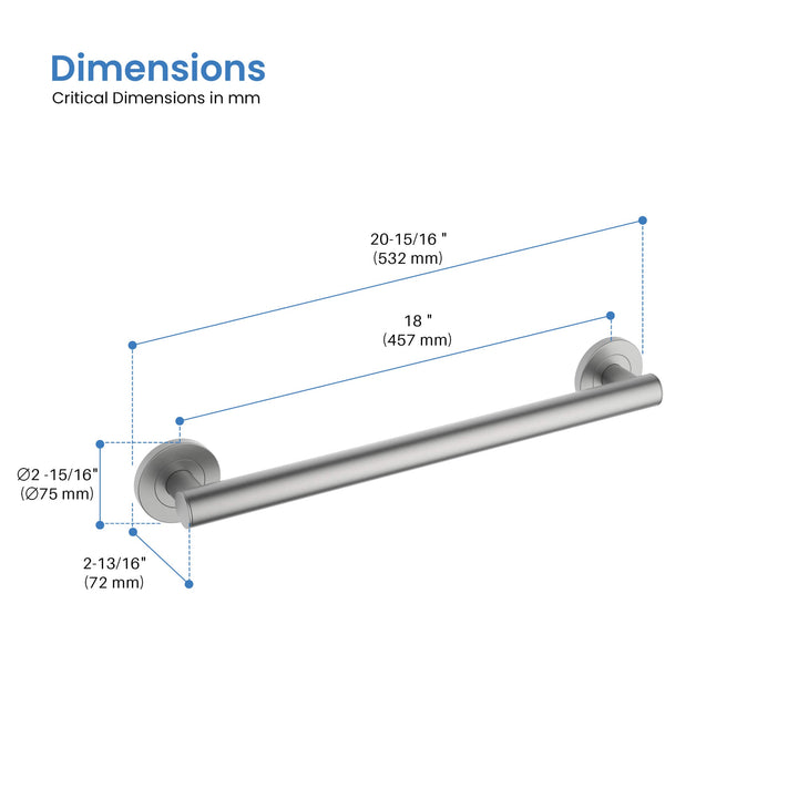 18" Stainless Steel Bathroom Safety Grab Bar