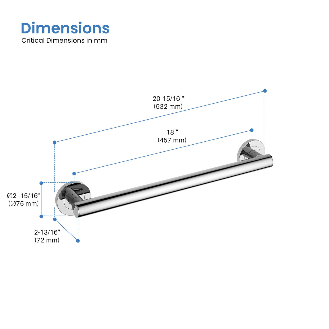 18" Stainless Steel Bathroom Safety Grab Bar