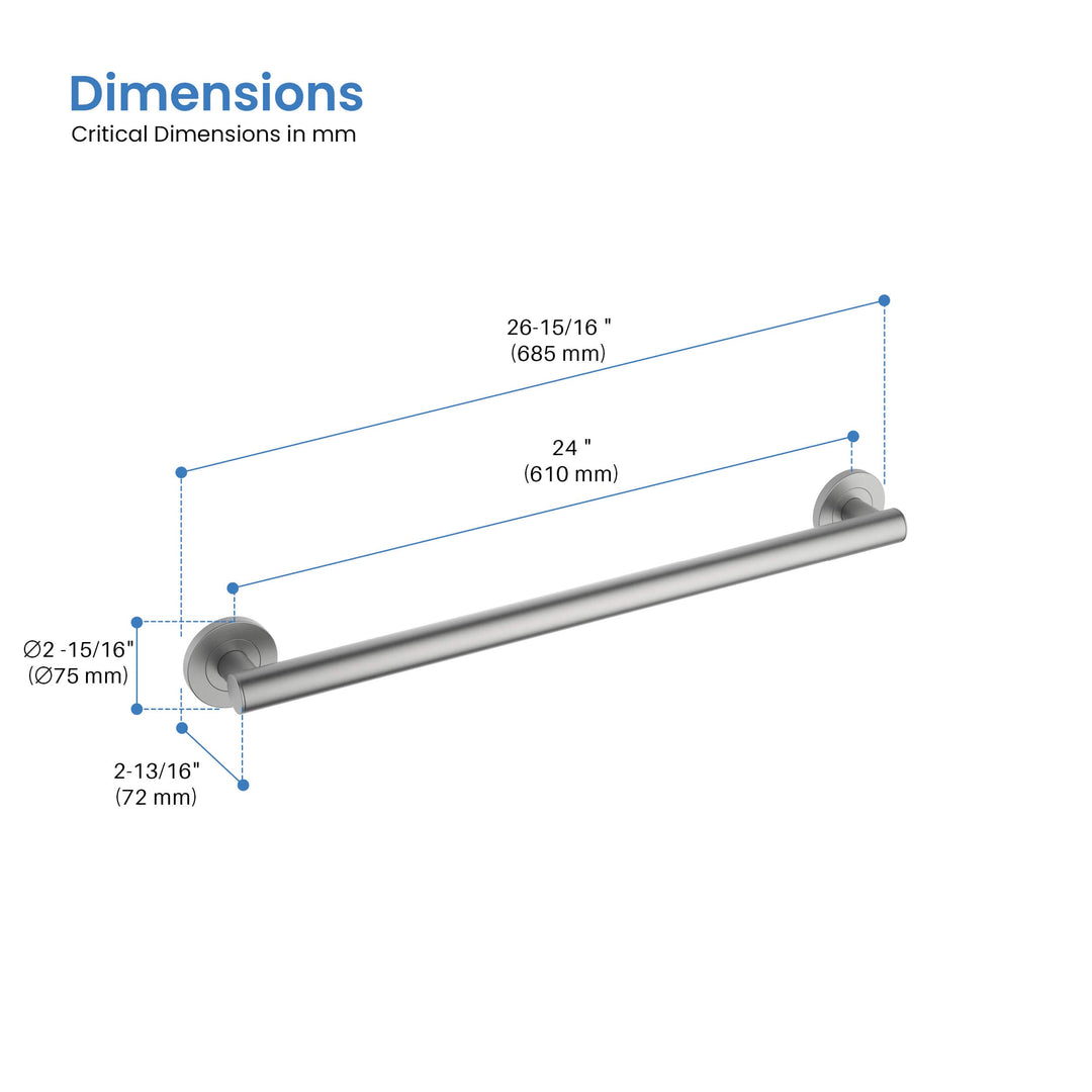 24" Stainless Steel Bathroom Safety Grab Bar