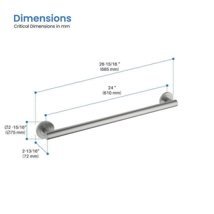 24" Stainless Steel Bathroom Safety Grab Bar