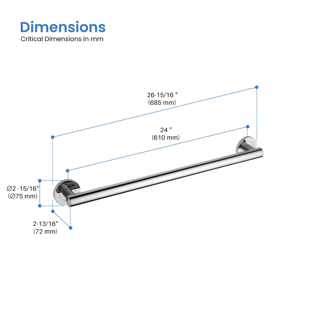 24" Stainless Steel Bathroom Safety Grab Bar