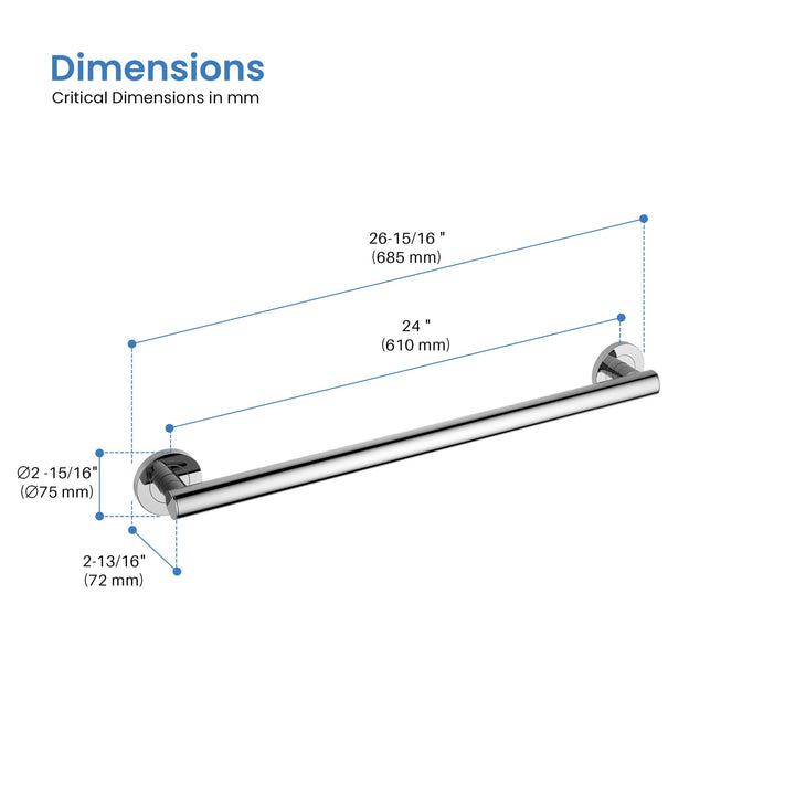 24" Stainless Steel Bathroom Safety Grab Bar