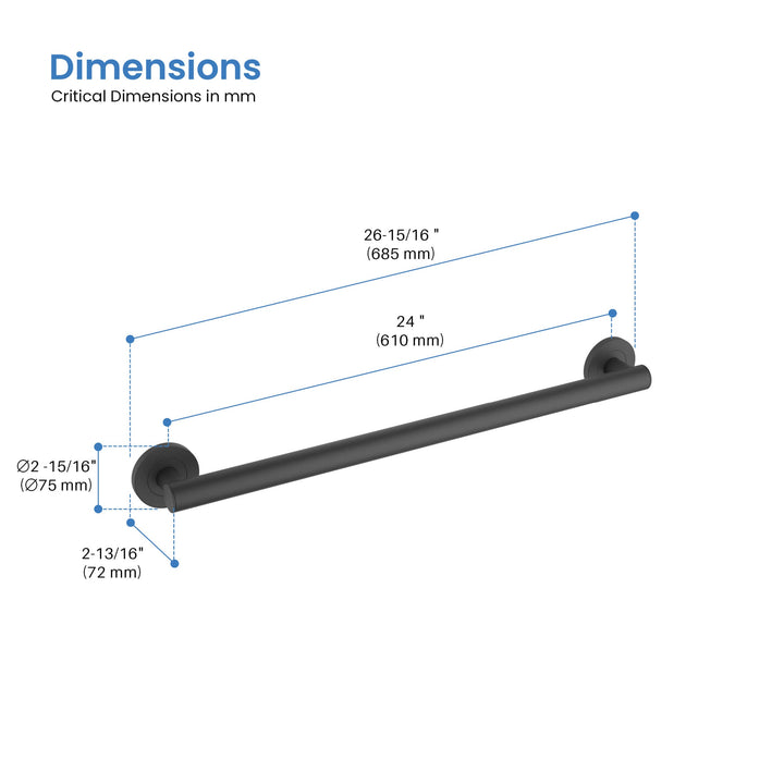 24" Stainless Steel Bathroom Safety Grab Bar