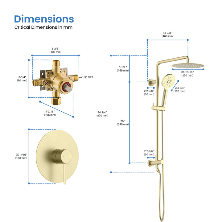 Halo Pressure-Balanced 2-Function Wall-Mount Shower Column with Rough-In Valve