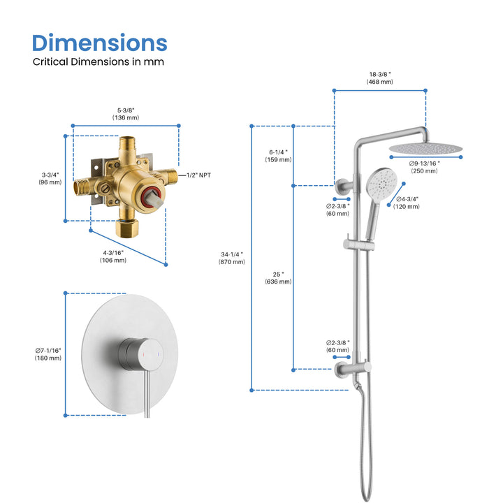 Halo Pressure-Balanced 2-Function Wall-Mount Shower Column with Rough-In Valve