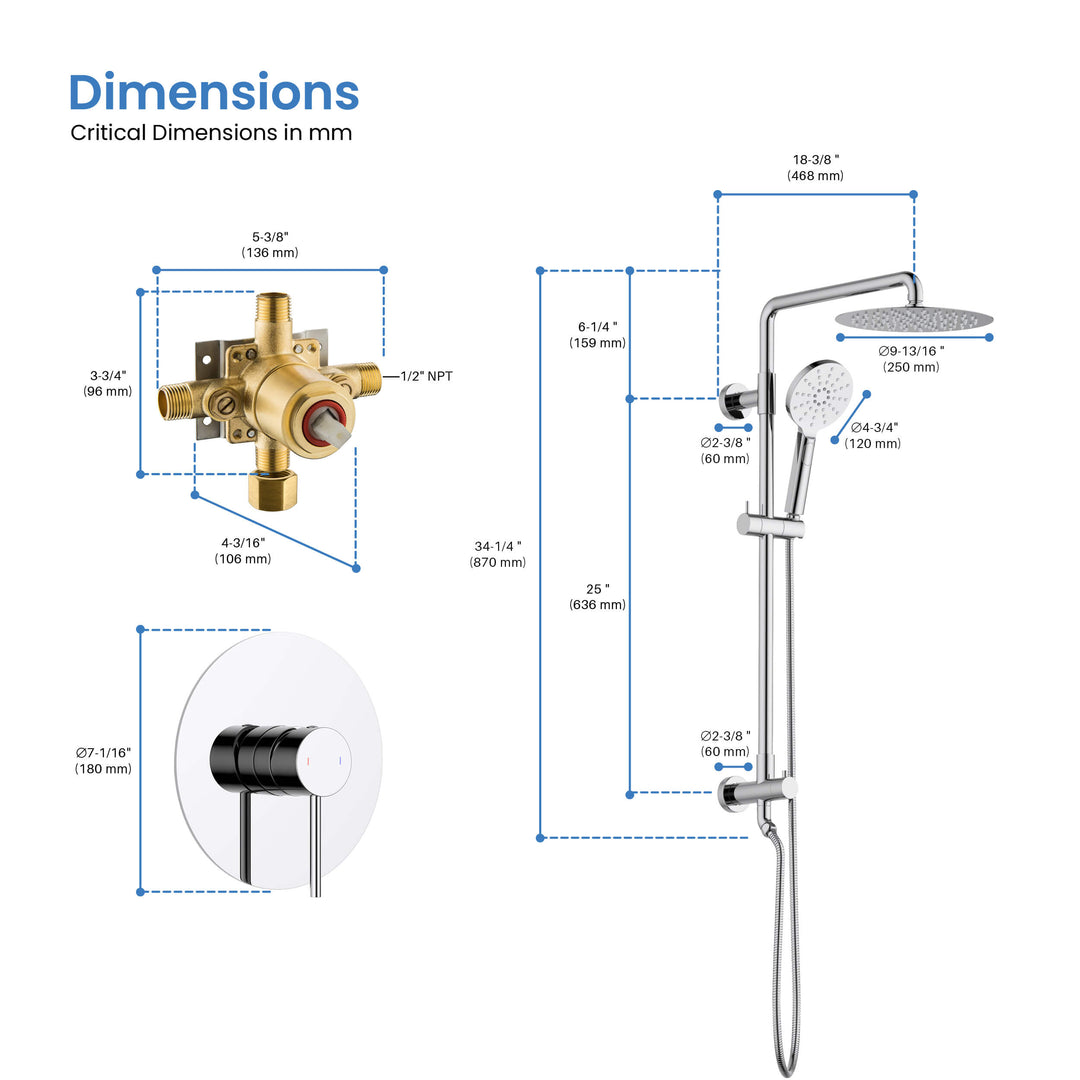 Halo Pressure-Balanced 2-Function Wall-Mount Shower Column with Rough-In Valve