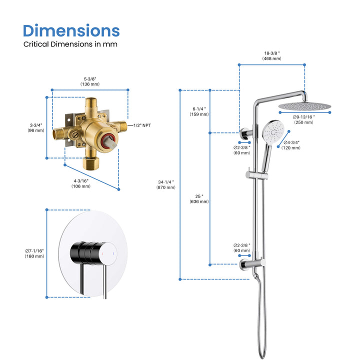 Halo Pressure-Balanced 2-Function Wall-Mount Shower Column with Rough-In Valve
