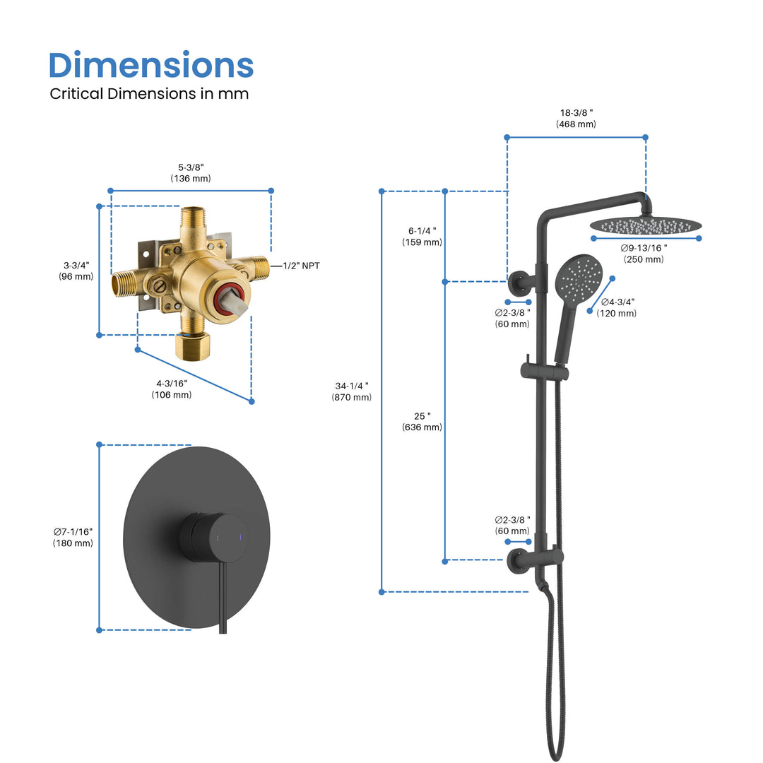 Halo Pressure-Balanced 2-Function Wall-Mount Shower Column with Rough-In Valve