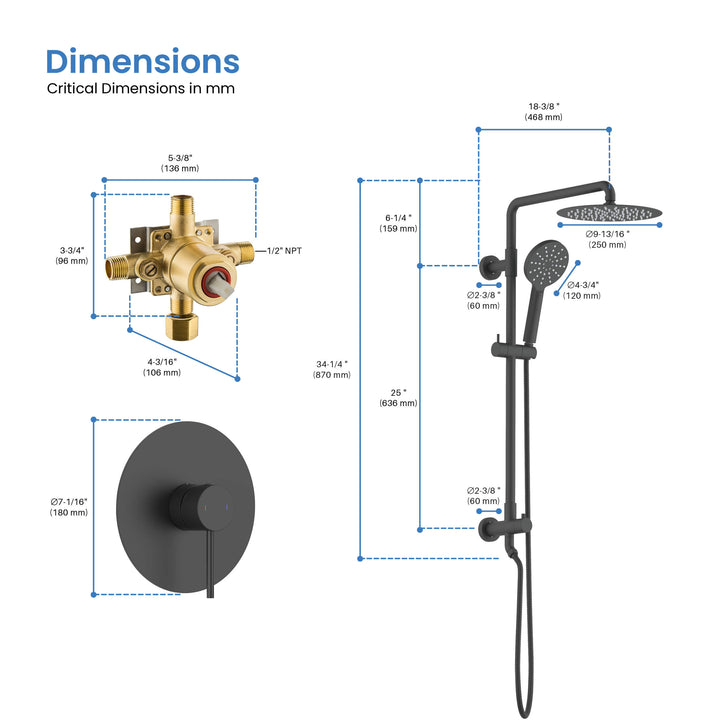 Halo Pressure-Balanced 2-Function Wall-Mount Shower Column with Rough-In Valve
