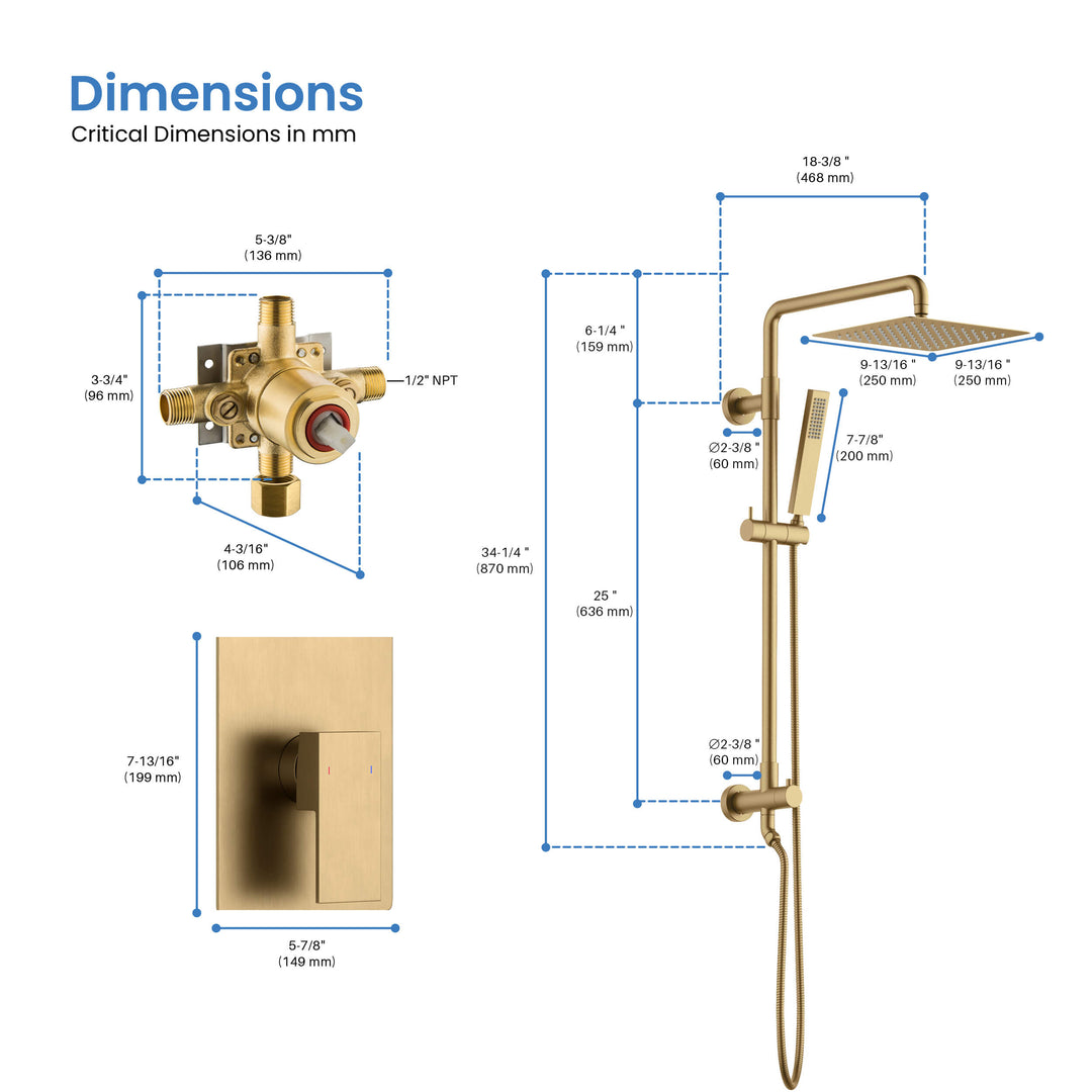 Quadra Pressure-Balanced 2-Function Wall Mount Shower Column with Rough-In Valve