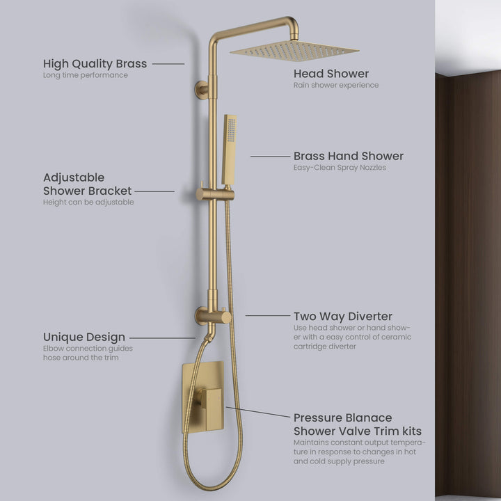Quadra Pressure-Balanced 2-Function Wall Mount Shower Column with Rough-In Valve