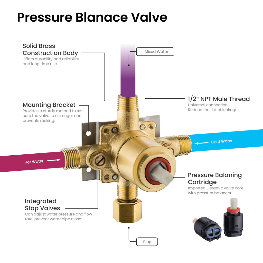 Quadra Pressure-Balanced 2-Function Wall Mount Shower Column with Rough-In Valve