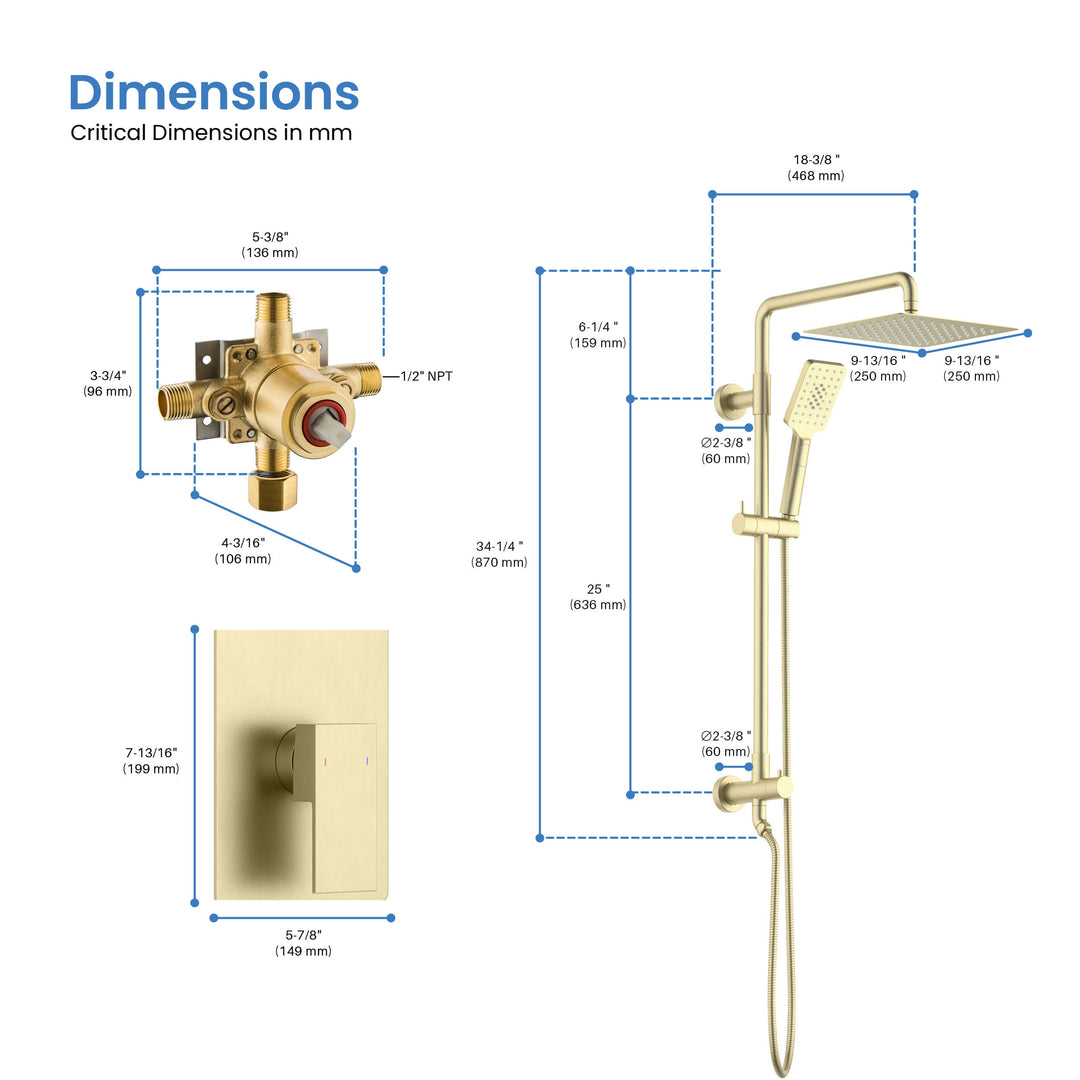Quadra Pressure-Balanced 2-Function Wall Mount Shower Column with Rough-In Valve