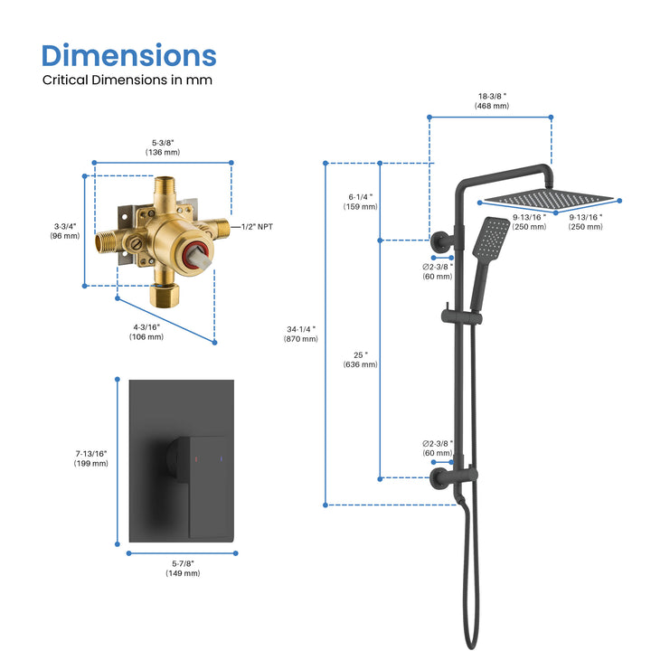 Quadra Pressure-Balanced 2-Function Wall Mount Shower Column with Rough-In Valve
