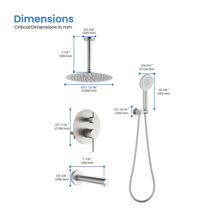 Halo Pressure-Balanced 3-Function Ceiling-Mount Shower System with Rough-In Valve