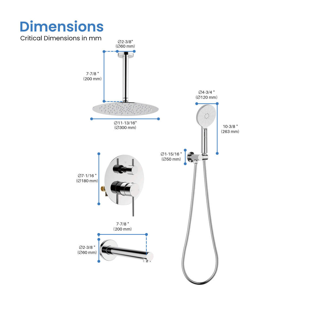 Halo Pressure-Balanced 3-Function Ceiling-Mount Shower System with Rough-In Valve