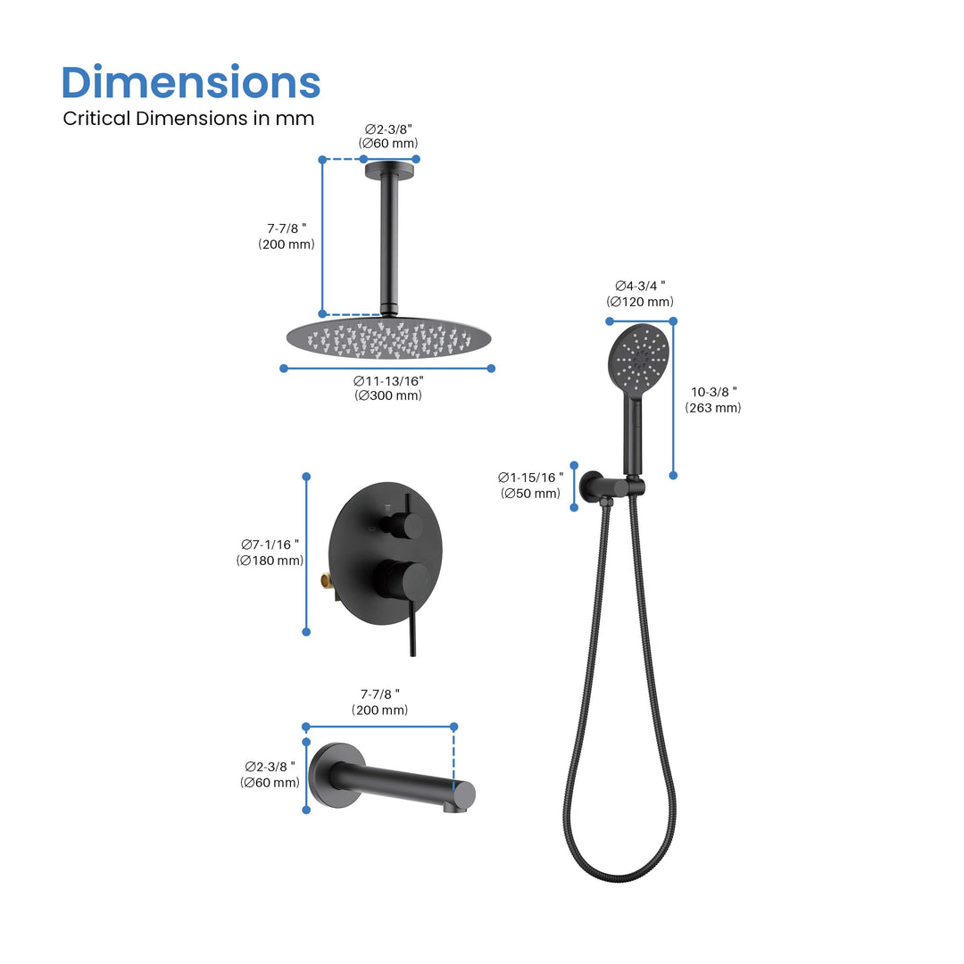 Halo Pressure-Balanced 3-Function Ceiling-Mount Shower System with Rough-In Valve