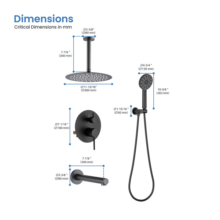 Halo Pressure-Balanced 3-Function Ceiling-Mount Shower System with Rough-In Valve