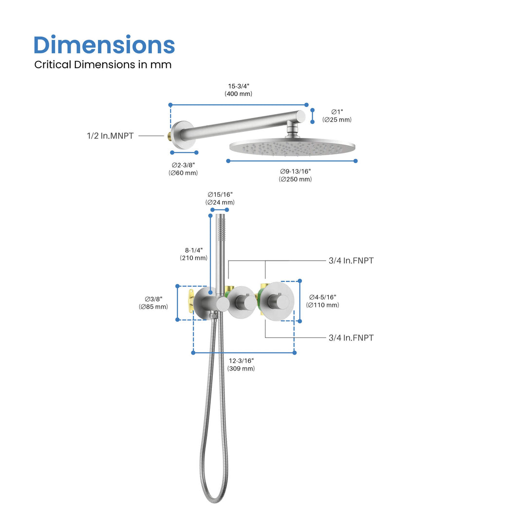 Halo 2-Function Thermostatic Wall-Mount Shower System with Rough-In Valve
