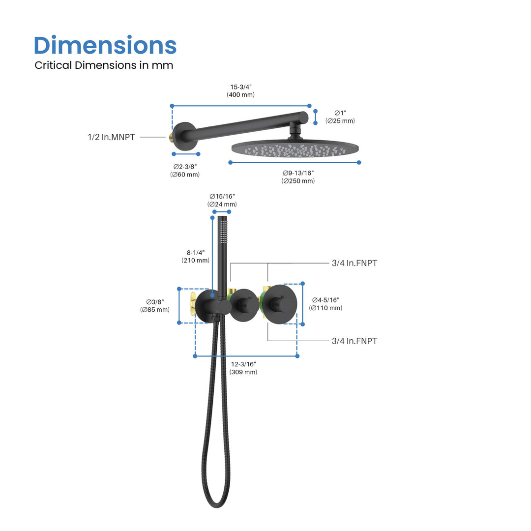 Halo 2-Function Thermostatic Wall-Mount Shower System with Rough-In Valve