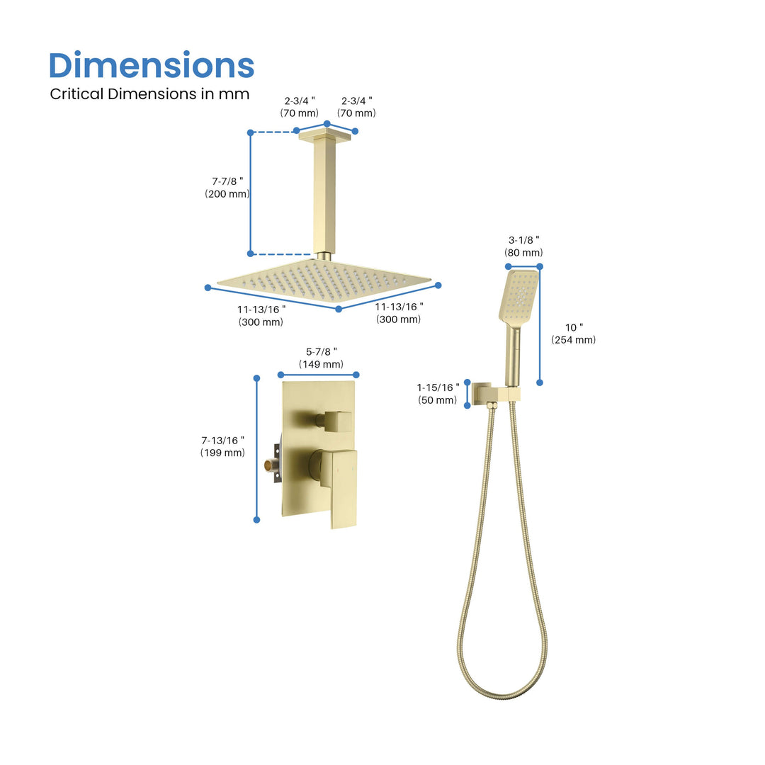Quadra Pressure-Balanced 2-Function Ceiling Mount Shower System with Rough-In Valve