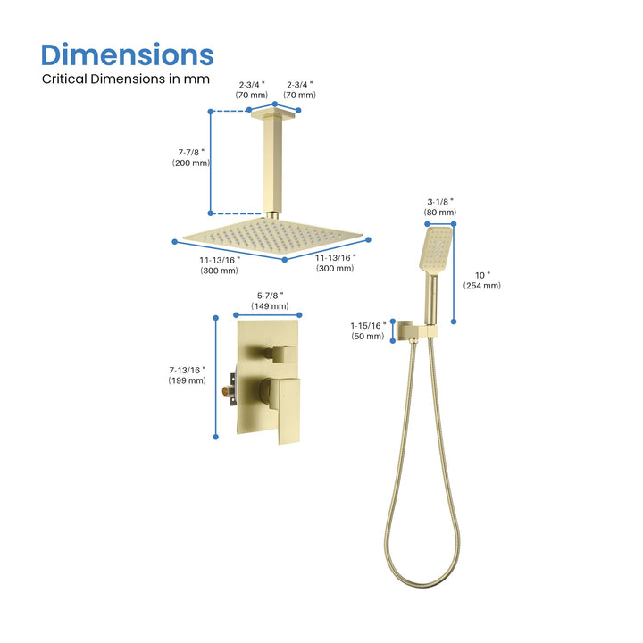 Quadra Pressure-Balanced 2-Function Ceiling Mount Shower System with Rough-In Valve