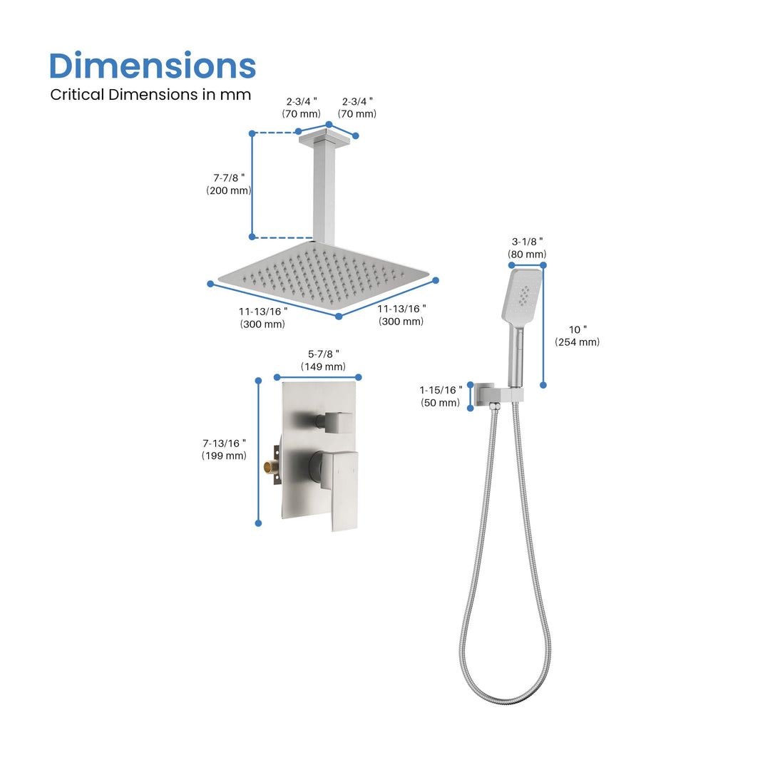 Quadra Pressure-Balanced 2-Function Ceiling Mount Shower System with Rough-In Valve