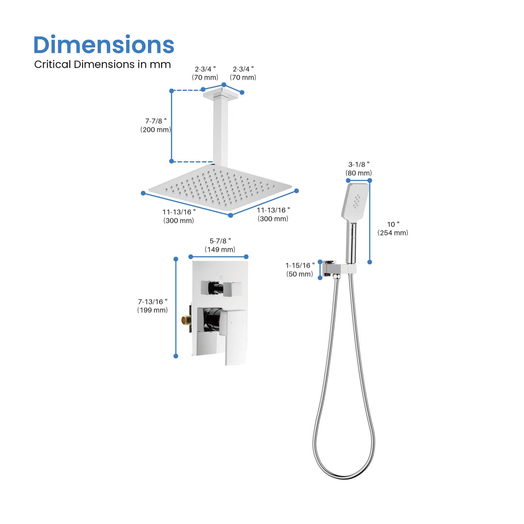 Quadra Pressure-Balanced 2-Function Ceiling Mount Shower System with Rough-In Valve