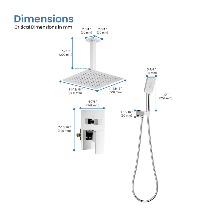Quadra Pressure-Balanced 2-Function Ceiling Mount Shower System with Rough-In Valve