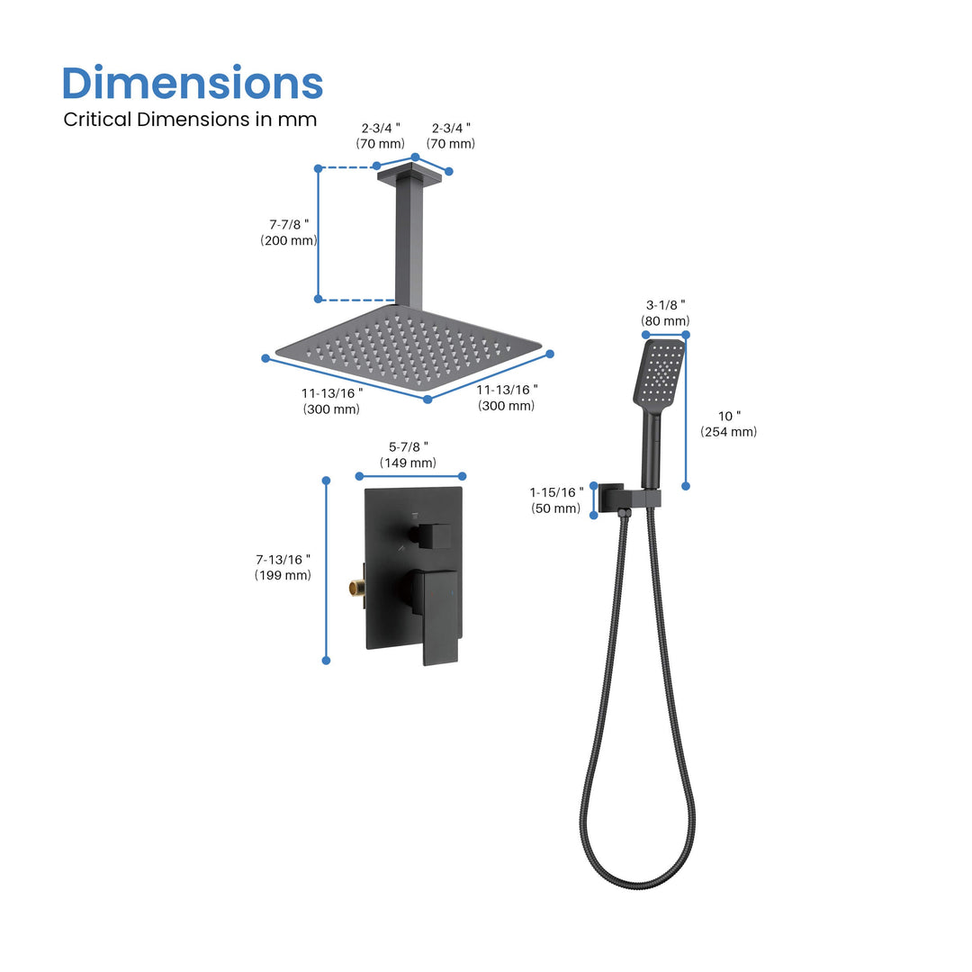 Quadra Pressure-Balanced 2-Function Ceiling Mount Shower System with Rough-In Valve