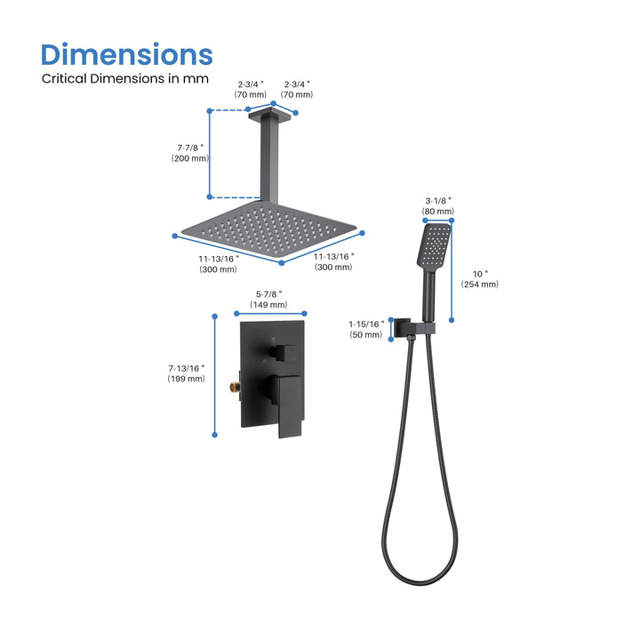 Quadra Pressure-Balanced 2-Function Ceiling Mount Shower System with Rough-In Valve