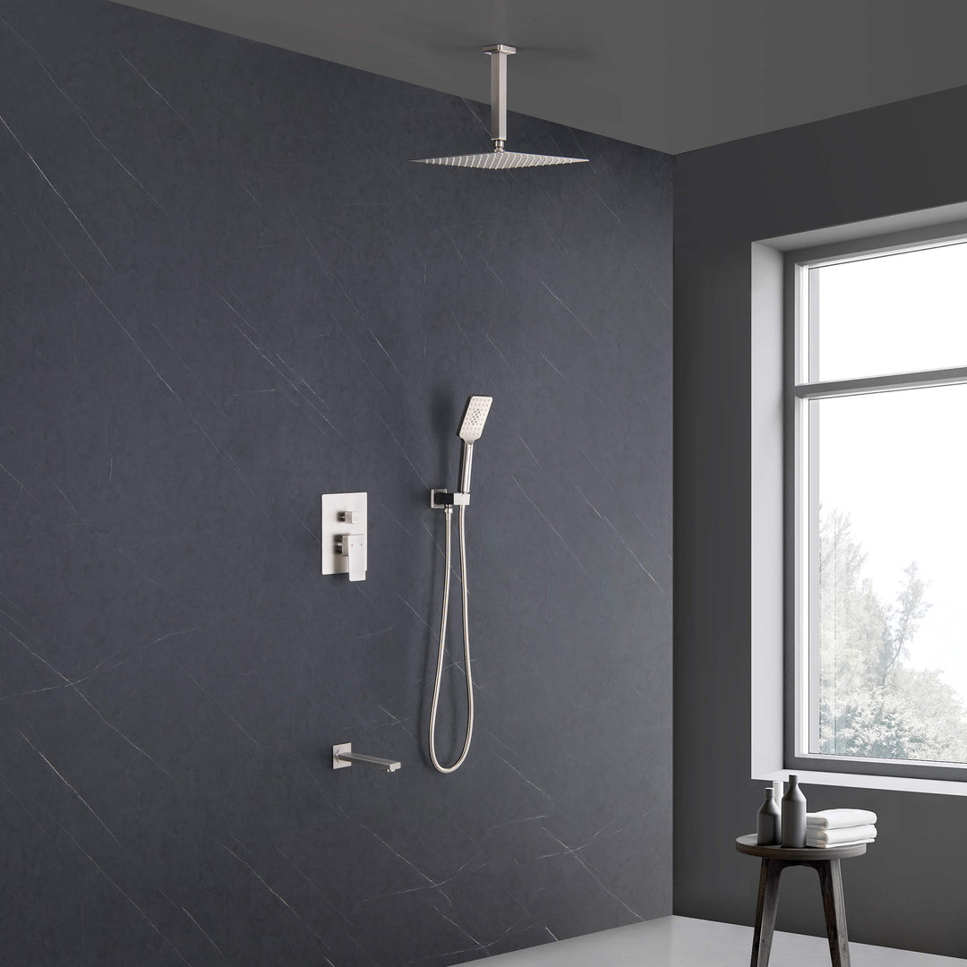 Quadra Pressure-Balanced 3-Function Ceiling Mount Shower System with Rough-In Valve