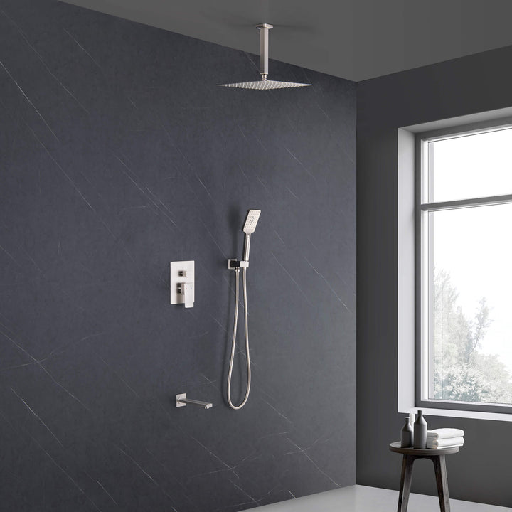 Quadra Pressure-Balanced 3-Function Ceiling Mount Shower System with Rough-In Valve